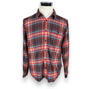 Patagonia Flannel Shirt Men’s Medium Red Blue Long Sleeve Button Up 100% Cotton